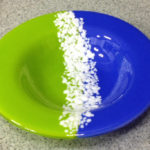 Bright green, blue and white bowl. Item number 89: 9"
