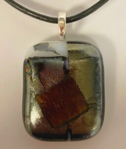Gold, silver and mixed color dichroic pendant in modern design. Item number N93: 1" x 1" inches. Price: $15